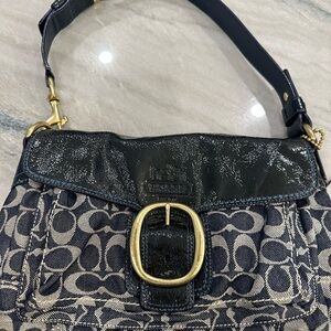 Coach Navy and Gold Signature Shoulder Bag